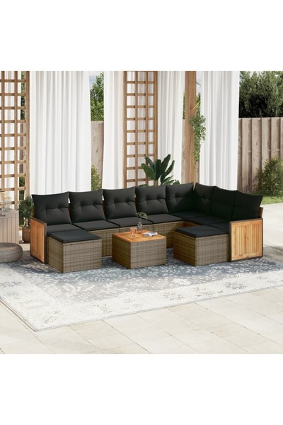 vidaxl Set mobilier de gradina cu perne, 10 piese, gri, poliratan