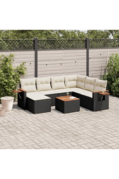 vidaxl Set mobilier de gradina cu perne, 8 piese, negru, poliratan