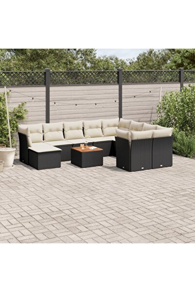 vidaxl Set canapele de gradina cu perne, 11 piese, negru, poliratan