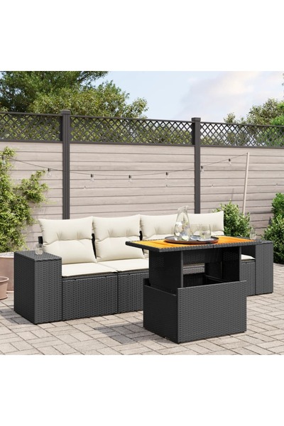 vidaxl Set mobilier de gradina cu perne, 5 piese, negru, poliratan