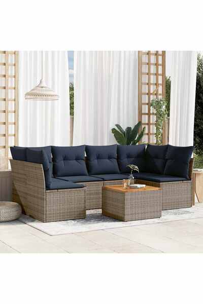 vidaxl Set canapele de gradina cu perne, 7 piese, gri, poliratan