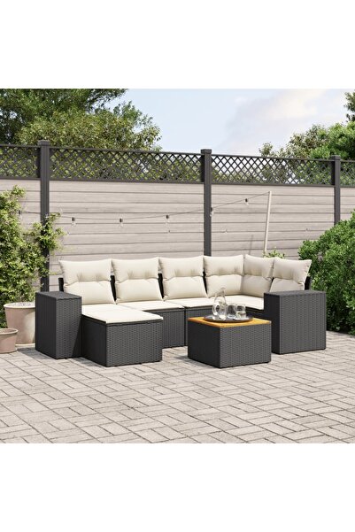 vidaxl Set canapele de gradina cu perne, 7 piese, negru, poliratan