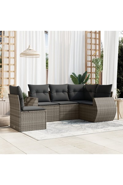 vidaxl Set canapea de gradina cu perne, 5 piese, gri, poliratan