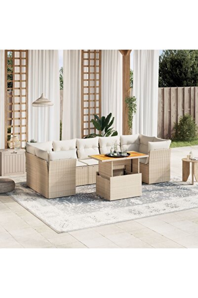 vidaxl Set canapele de gradina, 8 piese, cu perne, bej, poliratan