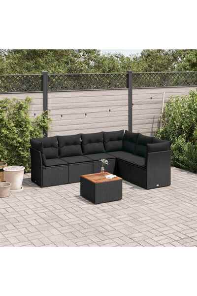 vidaxl Set canapele de gradina cu perne, 7 piese, negru, poliratan