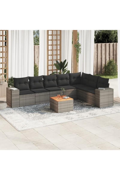 vidaxl Set canapele de gradina cu perne, 8 piese, gri, poliratan
