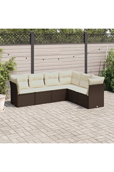 vidaxl Set canapele de gradina cu perne, 6 piese, maro, poliratan