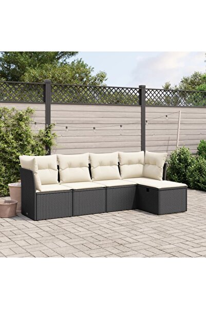 vidaxl Set mobilier de gradina cu perne, 5 piese, negru, poliratan