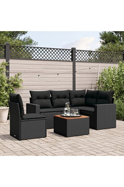 vidaxl Set mobilier de gradina cu perne, 6 piese, negru, poliratan