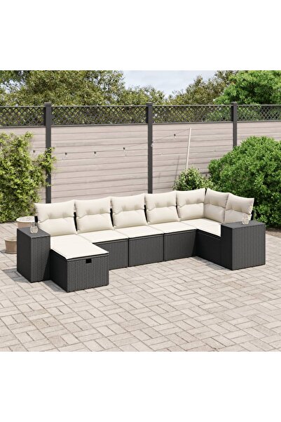 vidaxl Set canapele de gradina cu perne, 7 piese, negru, poliratan