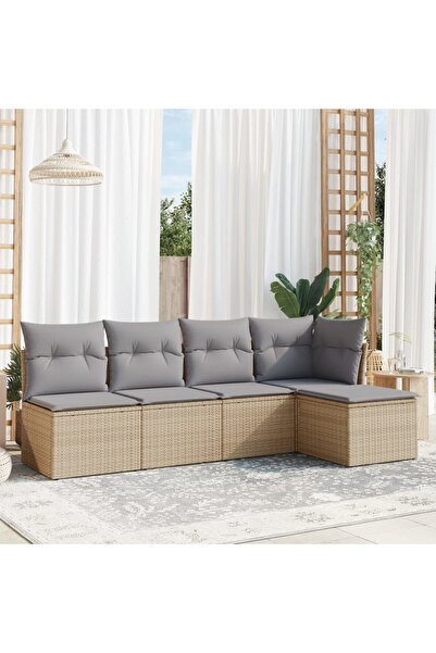 vidaxl Set canapele de gradina cu perne, 5 piese, bej, poliratan