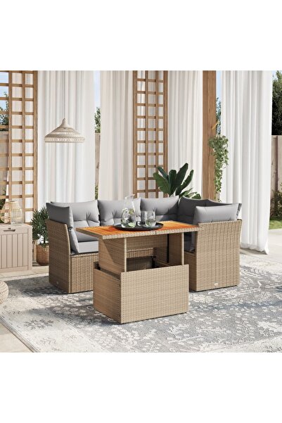 vidaxl Set canapele de gradina cu perne, 5 piese, bej, poliratan