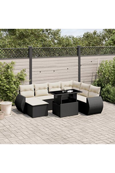 vidaxl Set mobilier de gradina cu perne, 8 piese, negru, poliratan