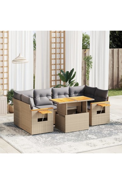 vidaxl Set canapele de gradina, 7 piese, cu perne, bej, poliratan