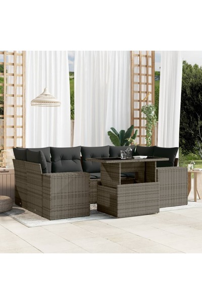 vidaxl Set canapele de gradina, 7 piese, cu perne, gri, poliratan