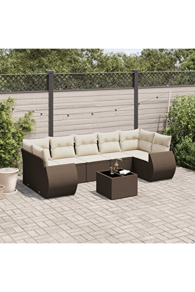 vidaxl Set canapele de gradina cu perne, 8 piese, maro, poliratan
