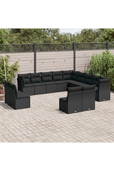 vidaxl Set mobilier de gradina cu perne, 13 piese, negru, poliratan