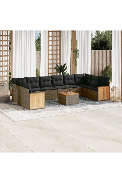 vidaxl Set canapele de gradina cu perne, 11 piese, gri, poliratan