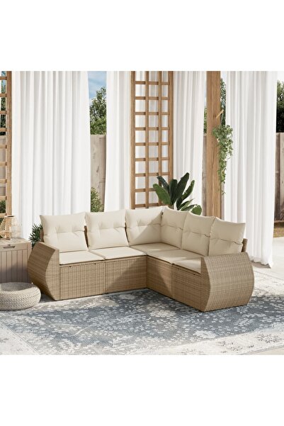 vidaxl Set canapele de gradina cu perne, 5 piese, bej, poliratan