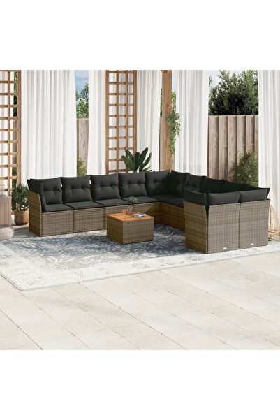 vidaxl Set canapele de gradina cu perne, 11 piese, gri, poliratan