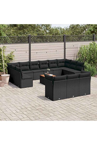 vidaxl Set mobilier de gradina cu perne, 14 piese, negru, poliratan