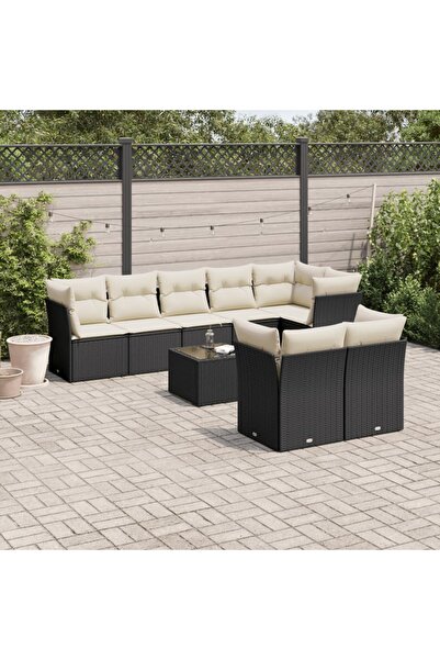 vidaxl Set mobilier de gradina cu perne, 9 piese, negru, poliratan