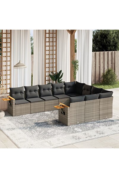 vidaxl Set mobilier de gradina cu perne, 10 piese, gri, poliratan