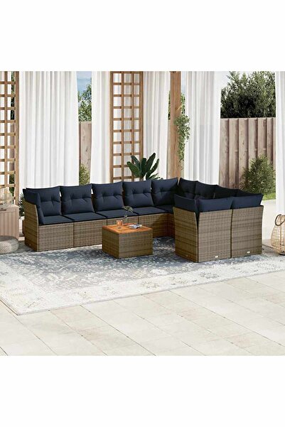 vidaxl Set canapele de gradina cu perne, 10 piese, gri, poliratan
