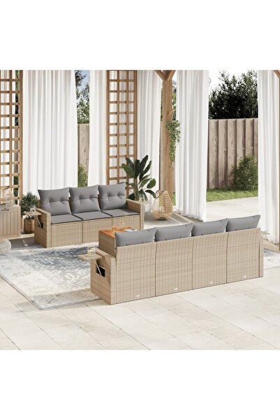 vidaxl Set canapele de gradina, 8 piese, cu perne, bej, poliratan