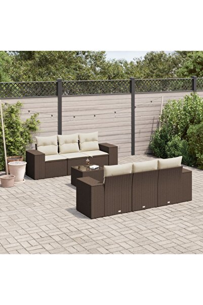 vidaxl Set canapele de gradina cu perne, 7 piese, maro, poliratan