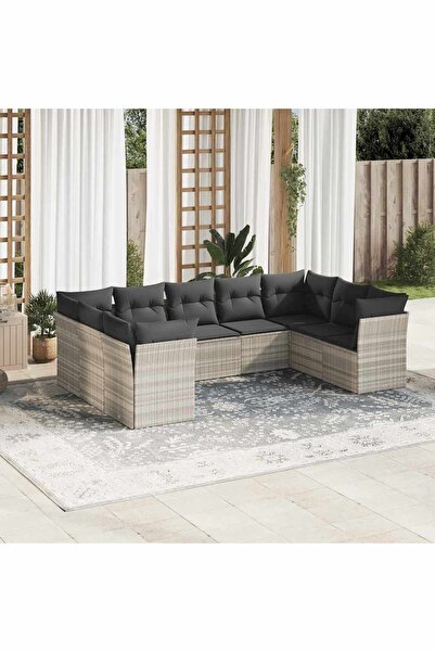 vidaxl Set canapele de gradina cu perne, 9 piese gri deschis poliratan