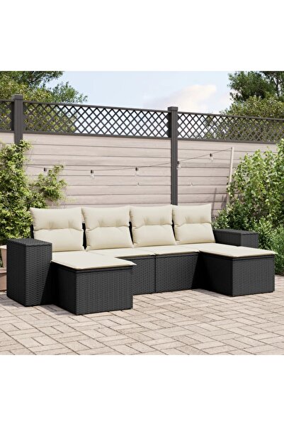 vidaxl Set mobilier de gradina cu perne, 6 piese, negru, poliratan