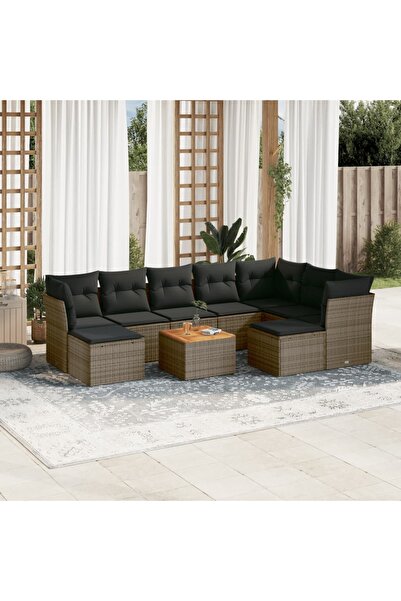 vidaxl Set mobilier de gradina cu perne, 10 piese, gri, poliratan