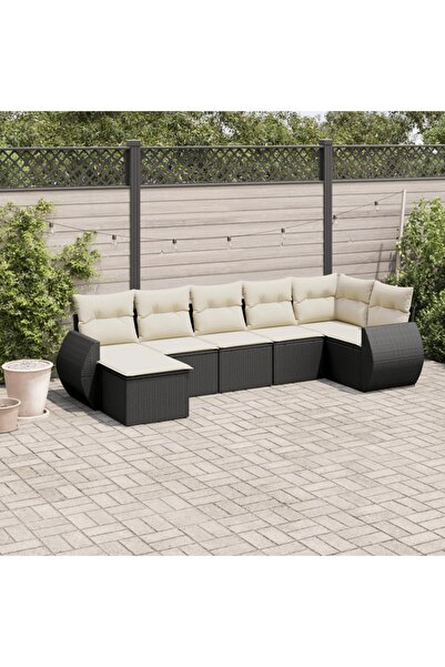 vidaxl Set canapele de gradina cu perne, 7 piese, negru, poliratan