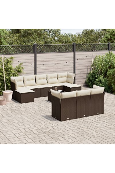 vidaxl Set canapele de gradina cu perne, 11 piese, maro, poliratan