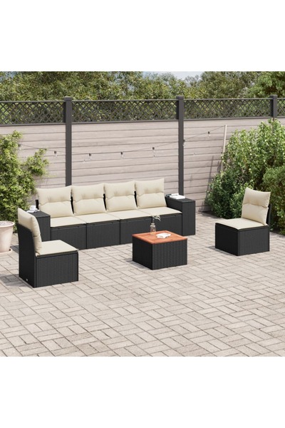 vidaxl Set canapele de gradina cu perne, 7 piese, negru, poliratan
