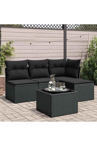 vidaxl Set mobilier de gradina cu perne, 5 piese, negru, poliratan