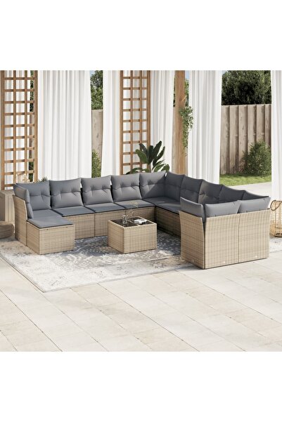 vidaxl Set canapele de gradina cu perne, 12 piese, bej, poliratan