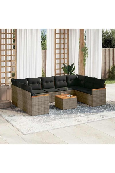 vidaxl Set mobilier de gradina cu perne, 10 piese, gri, poliratan