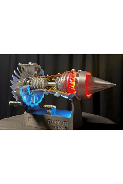 RT Rr TR900 Aero Engine Modeli – 27 cm Detaylı 3D Baskı, Metalik Pla, Döner R...