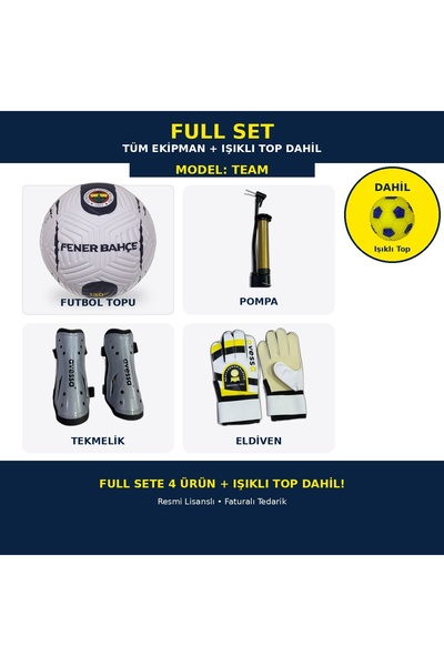 Fenerbahçe Lisanslı Futbol Topu Pompalı Tekmelikli Eldivenli Full Set Işıklı ...