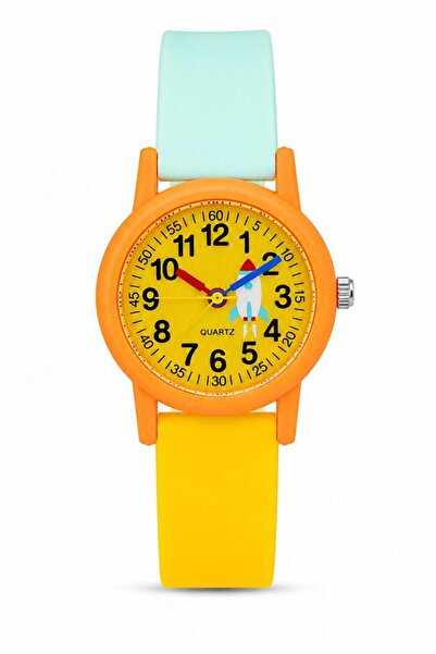 Saattino Roket Desenli Turuncu Kız Erkek Çocuk Kol Saati Analog Saat ST-304413