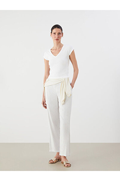 LC Waikiki Sparkling Choices Striped Linen Blend Women's Pleated Pants from S...