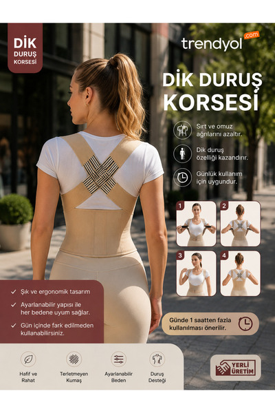 Merina Atölye Ten Renkli Kamburluk Önleyici Dik Duruş Korsesi