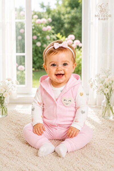 METEOR BABY Baby Girl Set 3-Piece Set with Hooded Vest Seasonal Top and Botto...