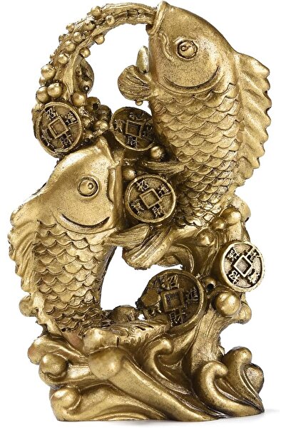 Generic Prabhad Resin Money and Fish Statue with Waves, Feng Shui Lucky for H...