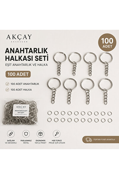 Akçay Aksesuar 100’lü Anahtarlık Halkası C Aparatlı Zincirli Makrome Amigurum...