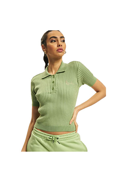 KARL KANI Tricou polo tricotat de damă cu mânecă scurtă și semnătură pe piept...