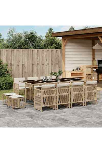 vidaxl Set mobilier de gradina cu perne, 13 piese, bej, poliratan