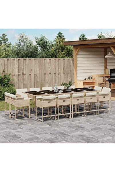 vidaxl Set mobilier de gradina cu perne, 15 piese, bej, poliratan